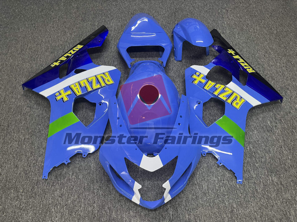 Suzuki GSXR 600 - 750 2004 - 2005 Gloss Baby Blue & White Rizla ABS fairings - custom motorcycle bodywork kit by Monster Fairings