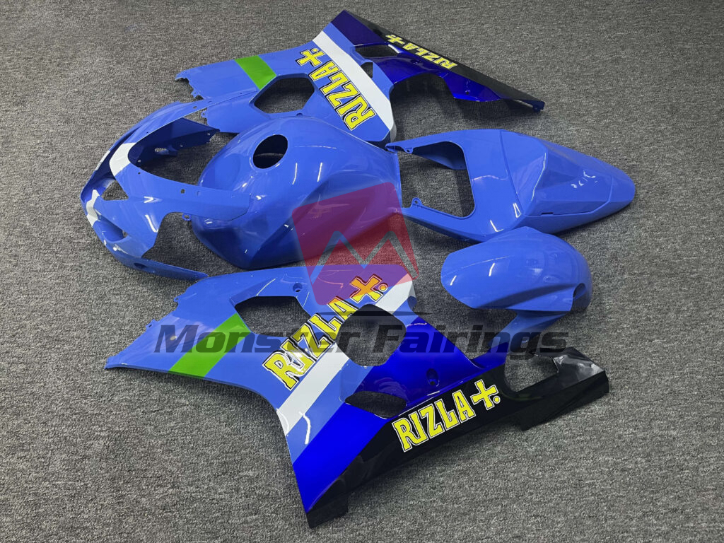 2004 - 2005 Suzuki GSXR Gloss Baby Blue & White Rizla fairing set - ABS injection, custom painted by Monster Fairings