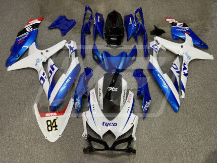 (IN STOCK TX) Suzuki GSXR 600-750 2008-2010 Gloss White & Blue with Red TYCO ABS Fairings | Monster Fairings