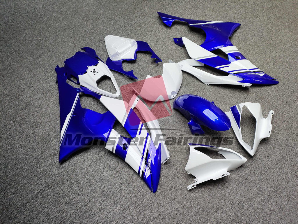 Gloss White with Blue ABS fairings for Yamaha R6 2008 - 2016 - premium OEM fit kit by Monster Fairings