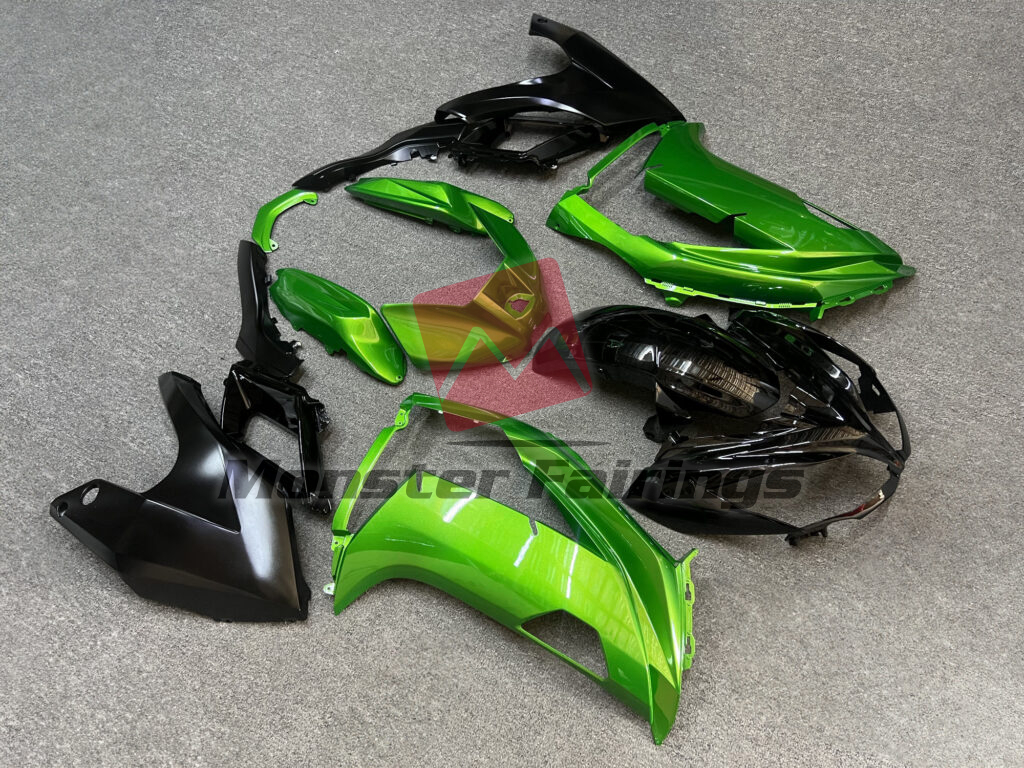 2012 - 2016 Kawasaki Ninja 650R Gloss Green & Black fairing set - ABS injection, custom painted by Monster Fairings