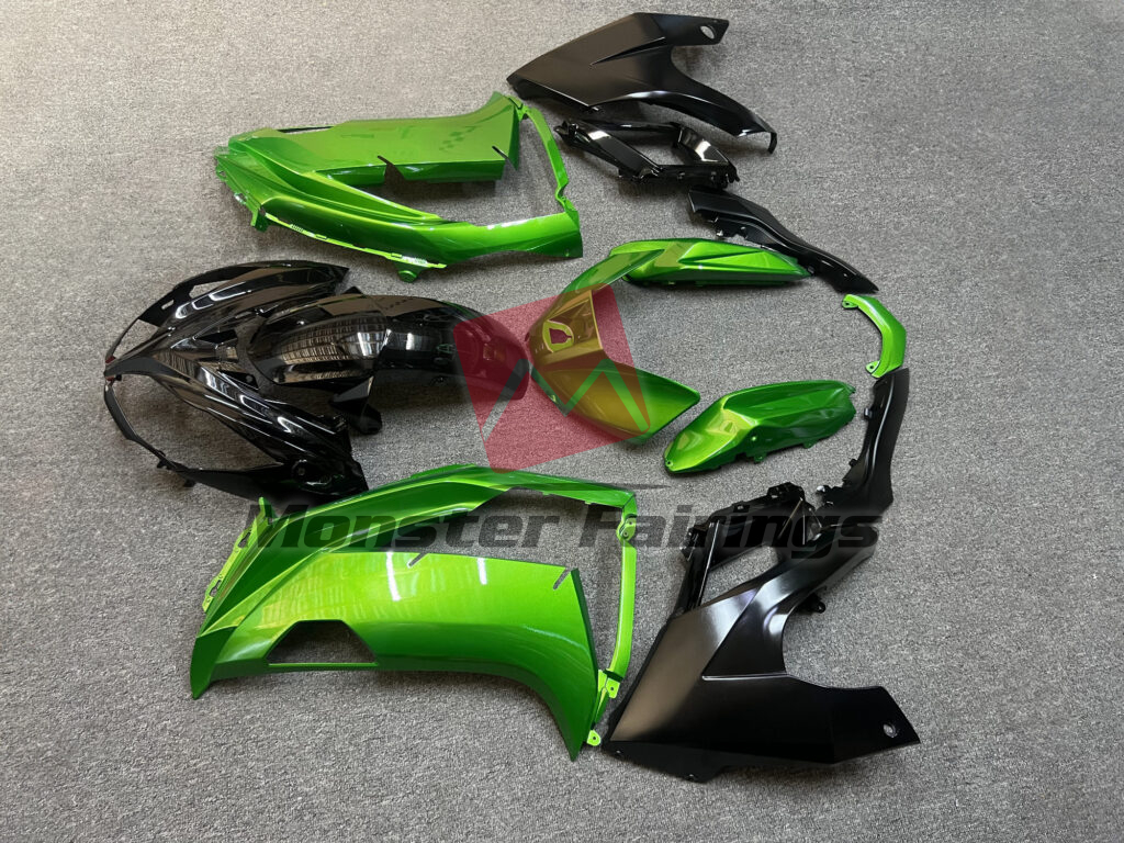 Kawasaki Ninja 650R custom ABS fairings 2012 - 2016 in Gloss Green & Black - durable replacement kit, Monster Fairings