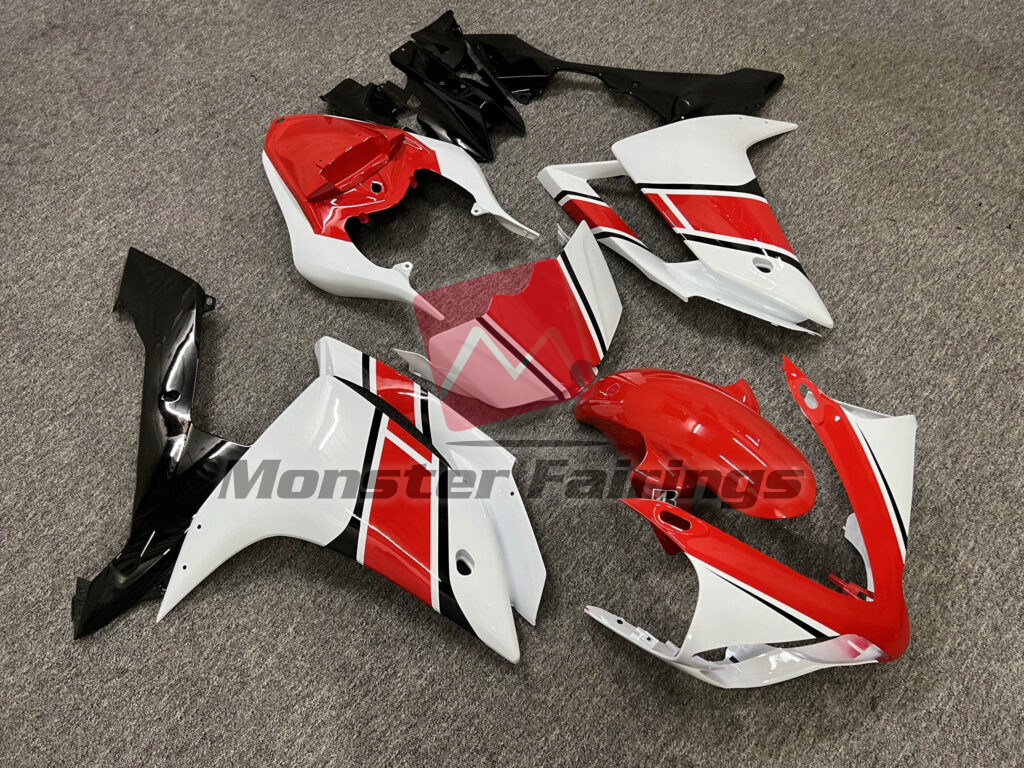Yamaha R1 custom ABS fairings 2007 - 2008 in Gloss White with Red & Black - durable replacement kit, Monster Fairings