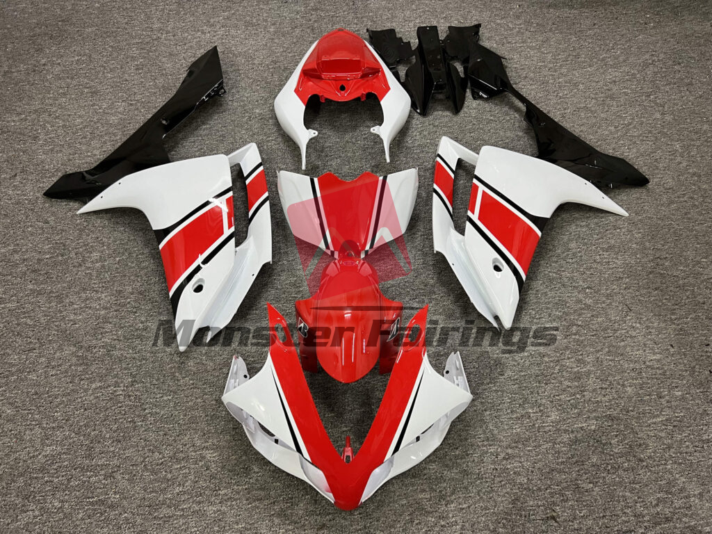 Yamaha R1 2007 - 2008 Gloss White with Red & Black ABS fairings - custom motorcycle bodywork kit by Monster Fairings