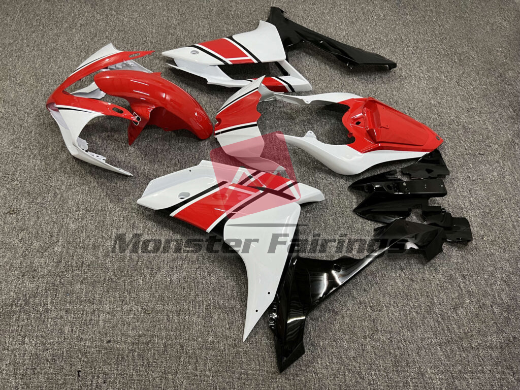 2007 - 2008 Yamaha R1 Gloss White with Red & Black fairing set - ABS injection, custom painted by Monster Fairings