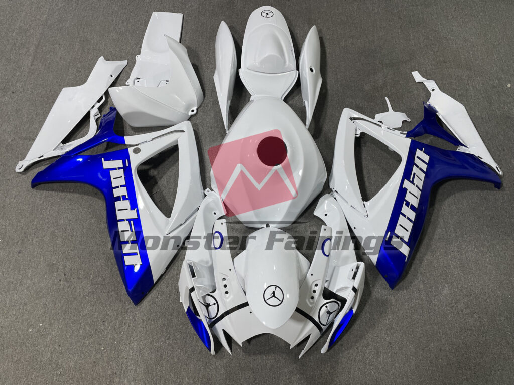 Blue and White Jordan Gloss Style ABS fairings for Suzuki GSXR 600 - 750 2006 - 2007 - premium OEM fit kit by Monster Fairings