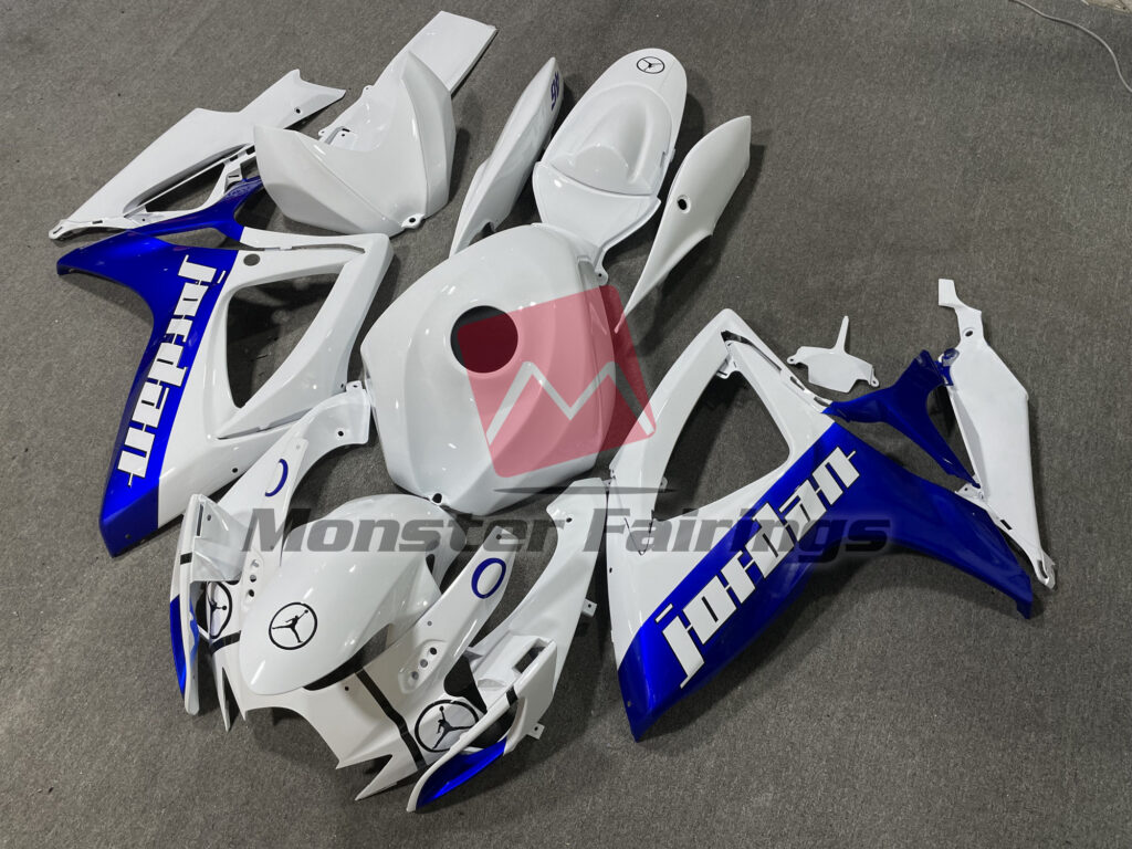 2006 - 2007 Suzuki GSXR Blue and White Jordan Gloss Style fairing set - ABS injection, custom painted by Monster Fairings