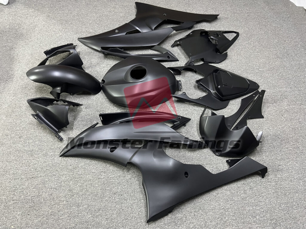 2008 - 2016 Yamaha R6 Matte Black fairing set - ABS injection, custom painted by Monster Fairings