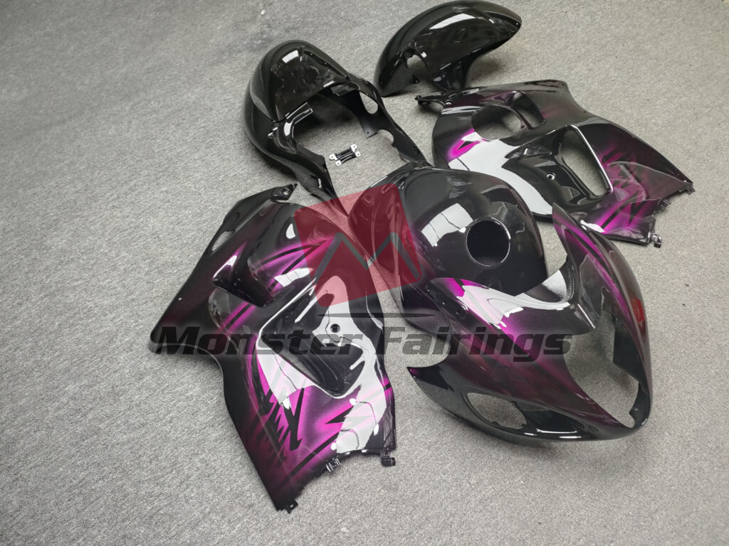Suzuki GSXR 1300 custom ABS fairings 1997 - 2007 in Gloss Black with Pink - durable replacement kit, Monster Fairings