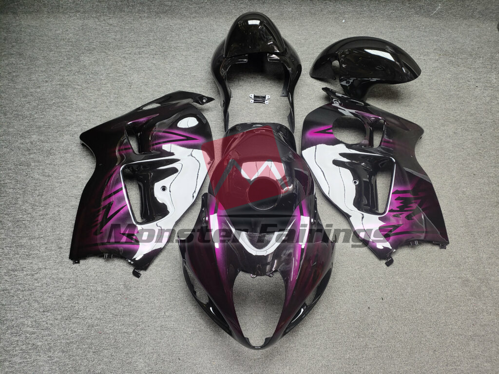 Suzuki GSXR 1300 1997 - 2007 Gloss Black with Pink ABS fairings - custom motorcycle bodywork kit by Monster Fairings