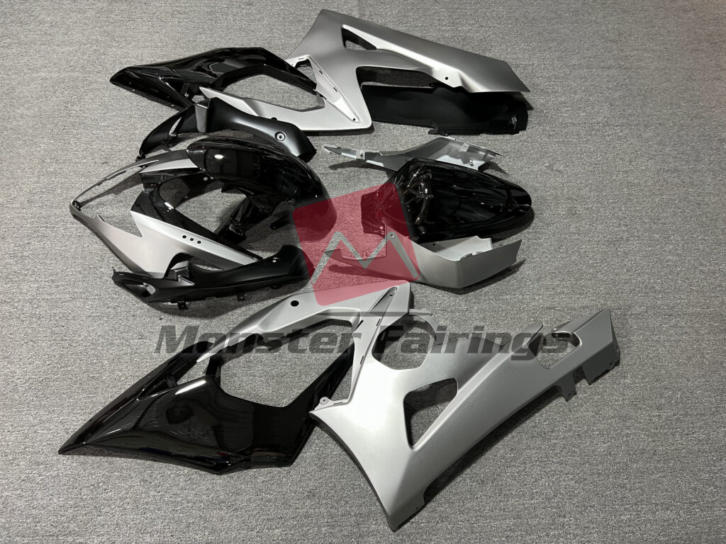 2005 - 2006 Suzuki GSXR 1000 Matte Silver & Gloss Black fairing set - ABS injection, custom painted by Monster Fairings