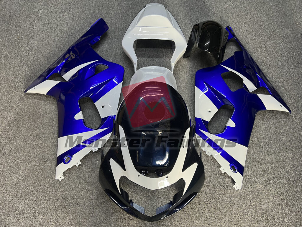 Suzuki GSXR 600 - 750 2001 - 2003 Gloss Blue with White & Black ABS fairings - custom motorcycle bodywork kit by Monster Fairings