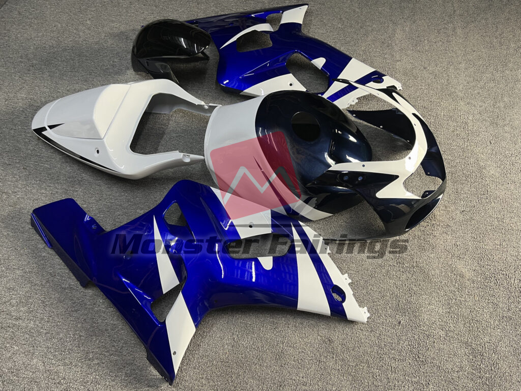 2001 - 2003 Suzuki GSXR Gloss Blue with White & Black fairing set - ABS injection, custom painted by Monster Fairings