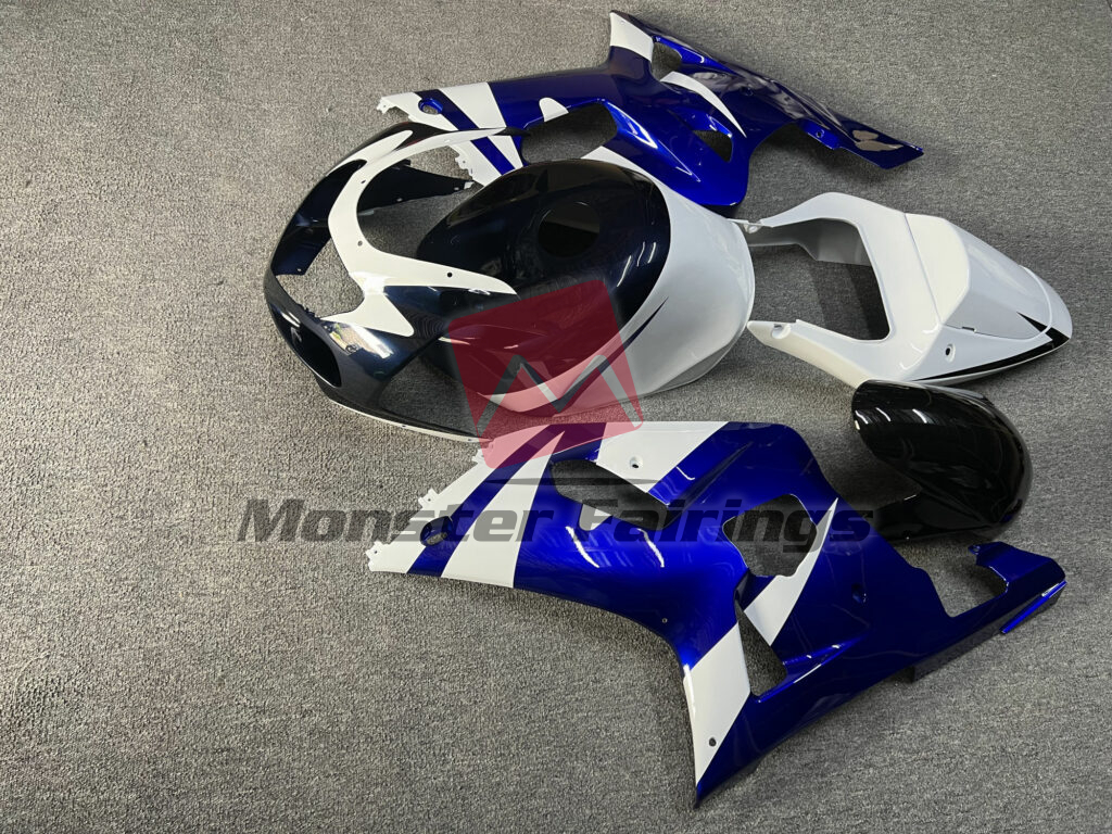 Suzuki GSXR custom ABS fairings 2001 - 2003 in Gloss Blue with White & Black - durable replacement kit, Monster Fairings
