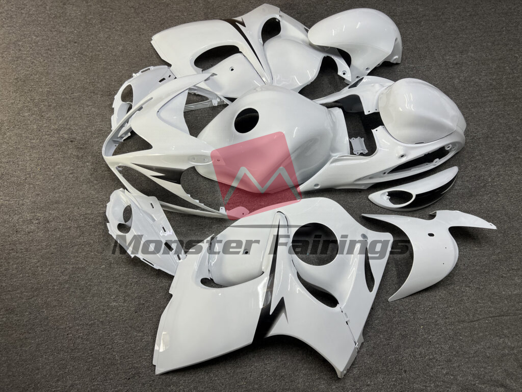 Suzuki GSXR 1300 custom ABS fairings 2008 - 2020 in Gloss White & Black - durable replacement kit, Monster Fairings