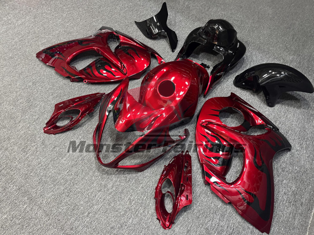 Gloss Red with Black Flame ABS fairings for Suzuki GSXR 1300 2008 - 2020 - premium OEM fit kit by Monster Fairings
