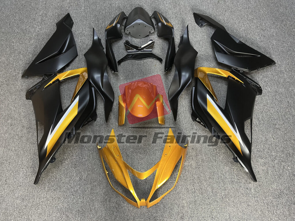 Kawasaki ZX6R 2013 - 2018 Matte Black & Gold ABS fairings - custom motorcycle bodywork kit by Monster Fairings