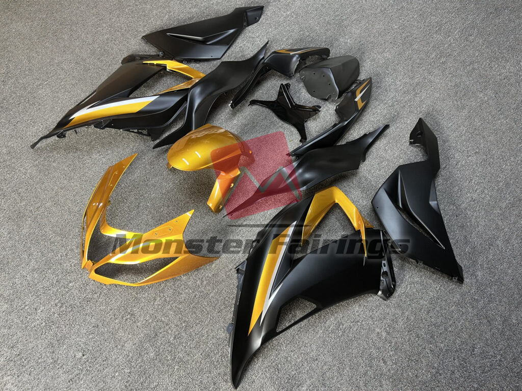Matte Black & Gold ABS fairings for Kawasaki ZX6R 2013 - 2018 - premium OEM fit kit by Monster Fairings