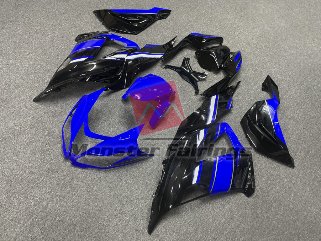 Gloss Black with Deep Blue & White ABS fairings for Kawasaki ZX6R 2013 - 2018 - premium OEM fit kit by Monster Fairings