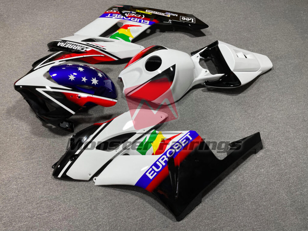 2004 - 2005 Honda CBR1000RR Gloss White & Black EuroBet Star fairing set - ABS injection, custom painted by Monster Fairings