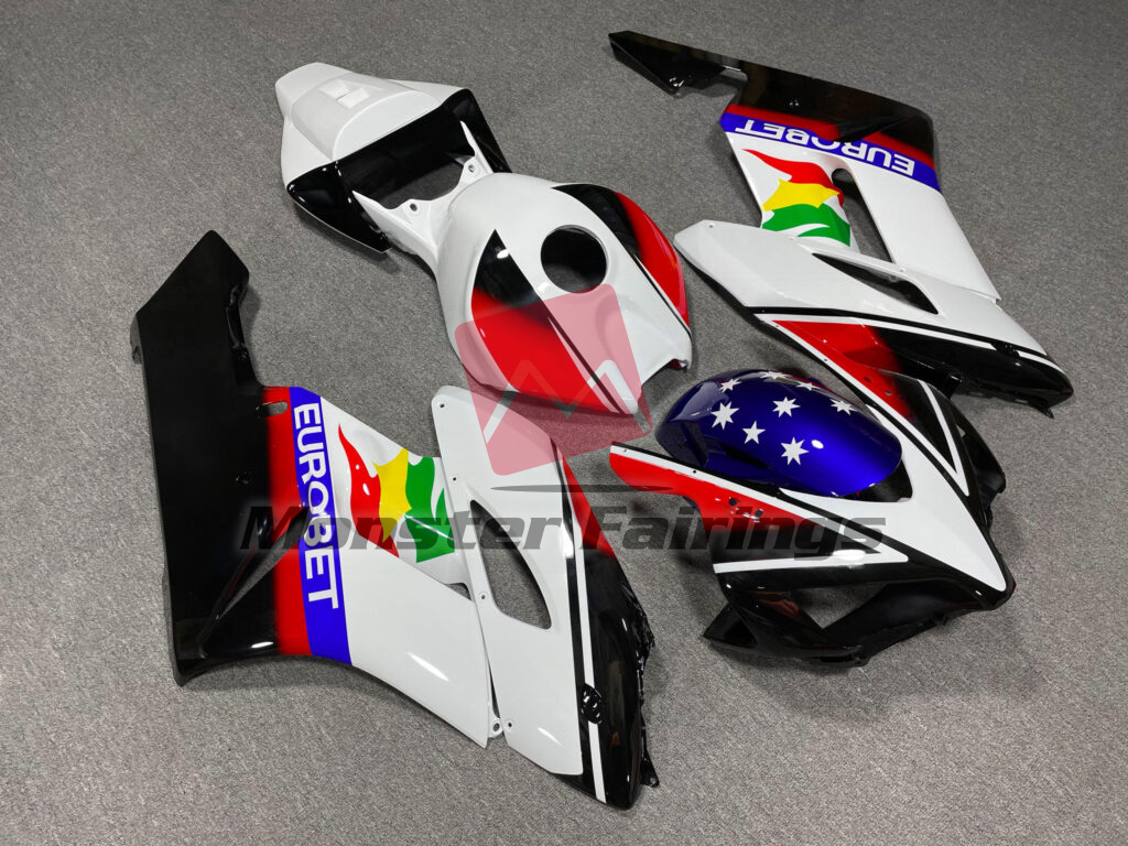 Honda CBR1000RR custom ABS fairings 2004 - 2005 in Gloss White & Black EuroBet Star - durable replacement kit, Monster Fairings