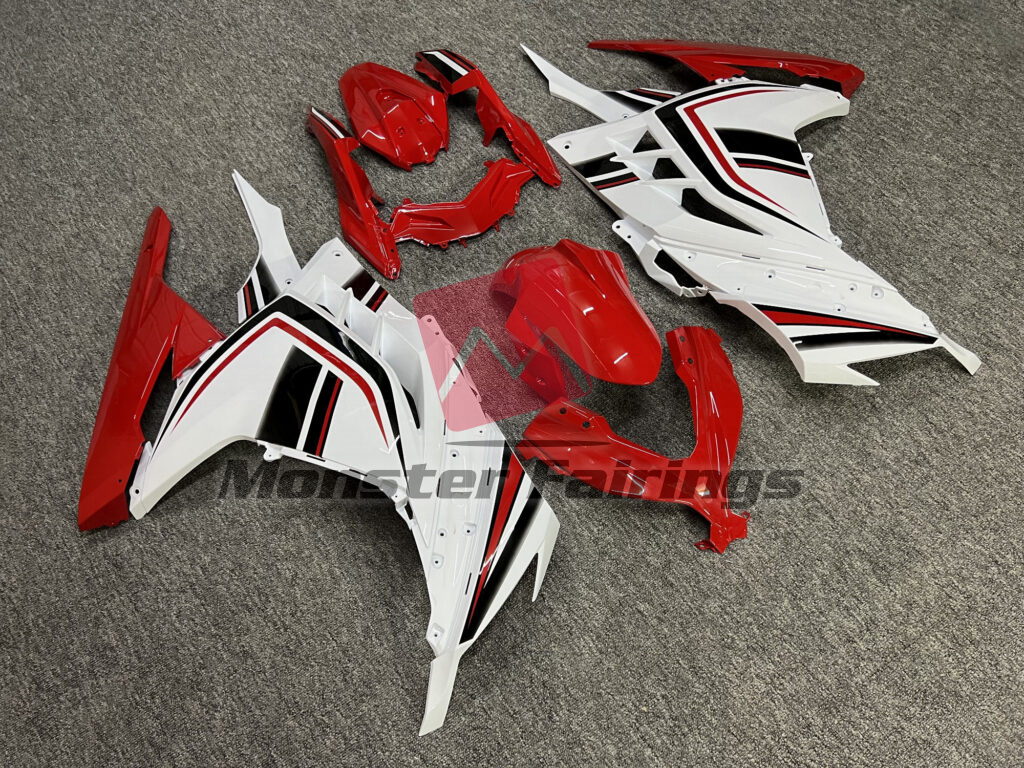 Gloss Red & White Black ABS fairings for Kawasaki Ninja 300 2013 - 2022 - premium OEM fit kit by Monster Fairings