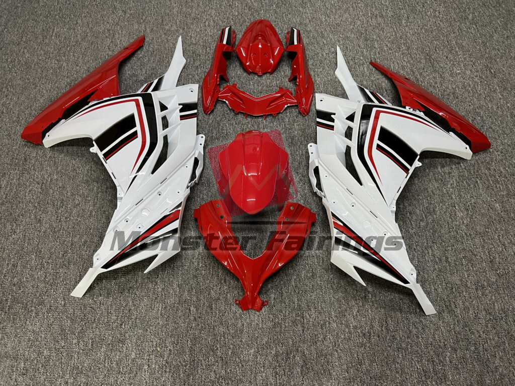 Kawasaki Ninja 300 2013 - 2022 Gloss Red & White Black ABS fairings - custom motorcycle bodywork kit by Monster Fairings
