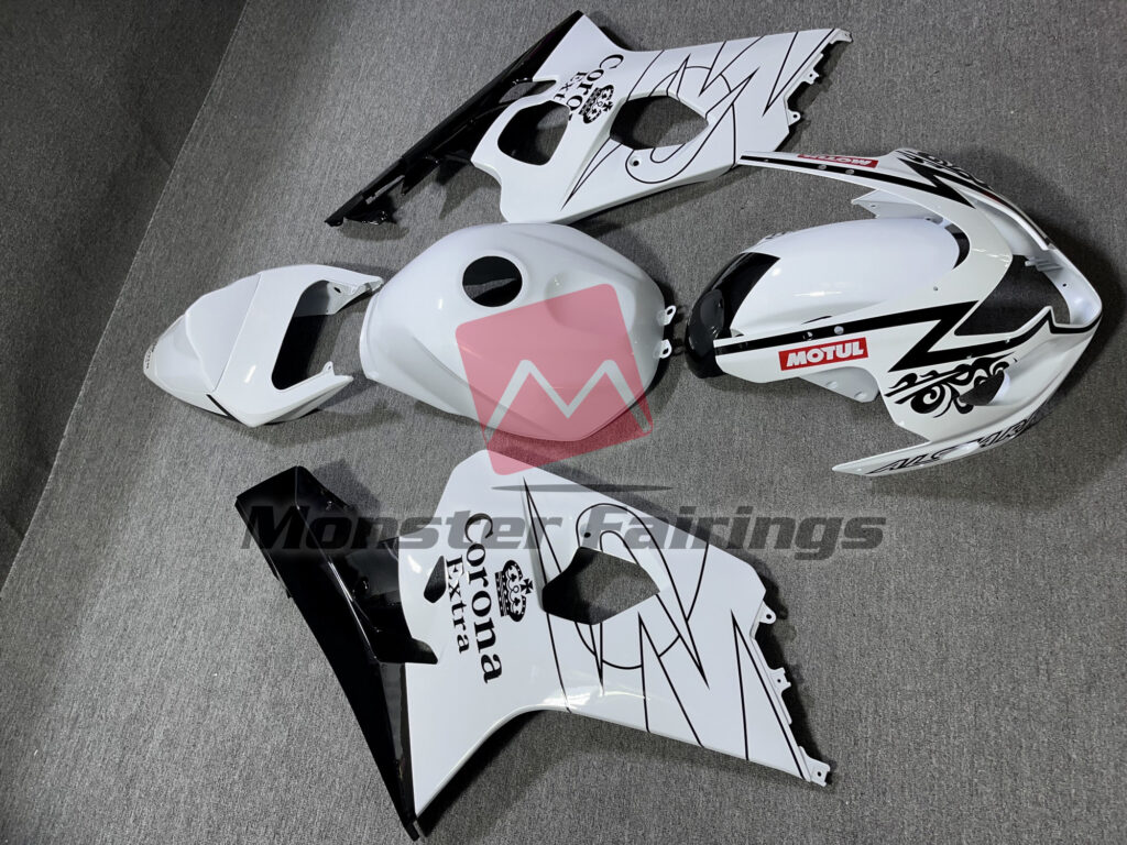 Suzuki GSXR custom ABS fairings 2004 - 2005 in Gloss Black and White Corona Style - durable replacement kit, Monster Fairings