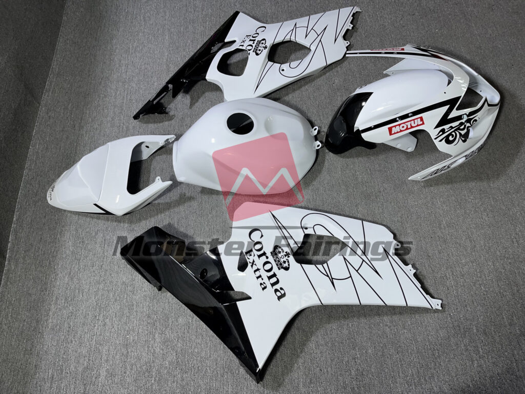 2004 - 2005 Suzuki GSXR Gloss Black and White Corona Style fairing set - ABS injection, custom painted by Monster Fairings