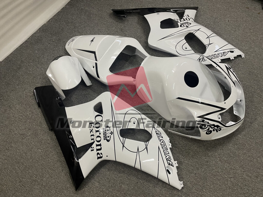 2001 - 2003 Suzuki GSXR Gloss White Corona and Black fairing set - ABS injection, custom painted by Monster Fairings