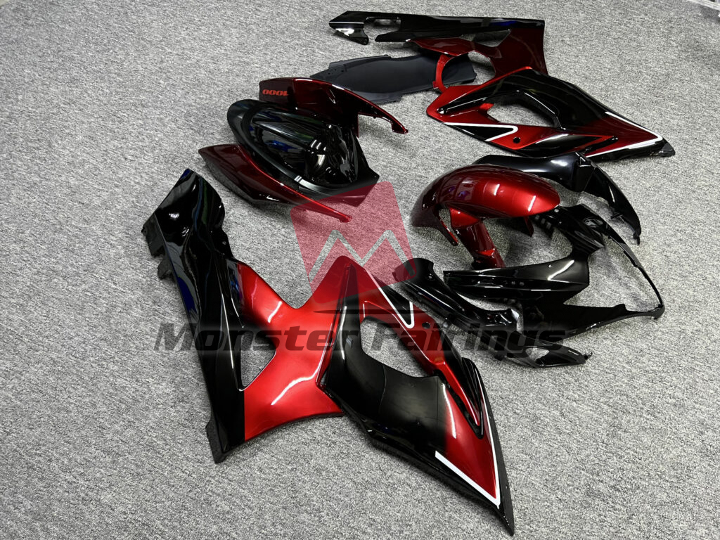 2005 - 2006 Suzuki GSXR 1000 Gloss Maroon Red & Black fairing set - ABS injection, custom painted by Monster Fairings