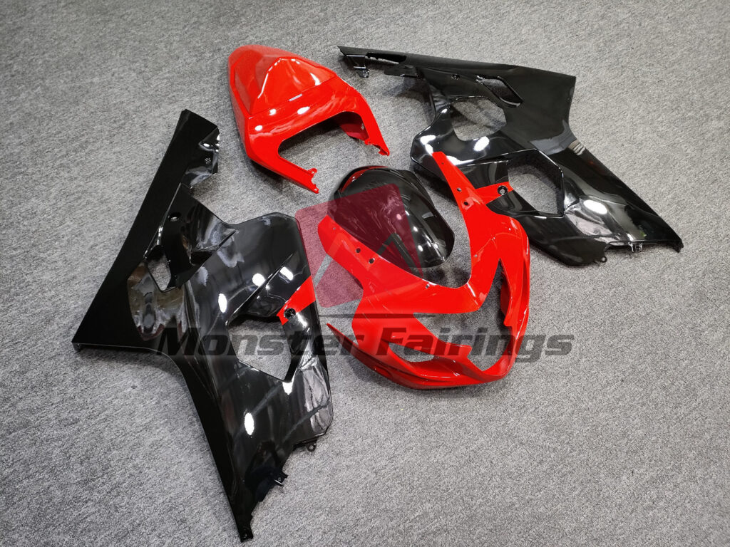 Suzuki GSXR custom ABS fairings 2004 - 2005 in Gloss Black & Red - durable replacement kit, Monster Fairings