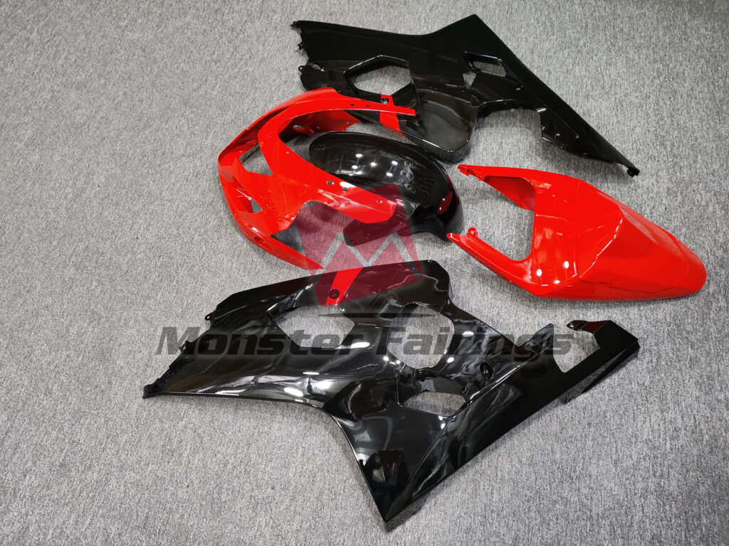 2004 - 2005 Suzuki GSXR Gloss Black & Red fairing set - ABS injection, custom painted by Monster Fairings