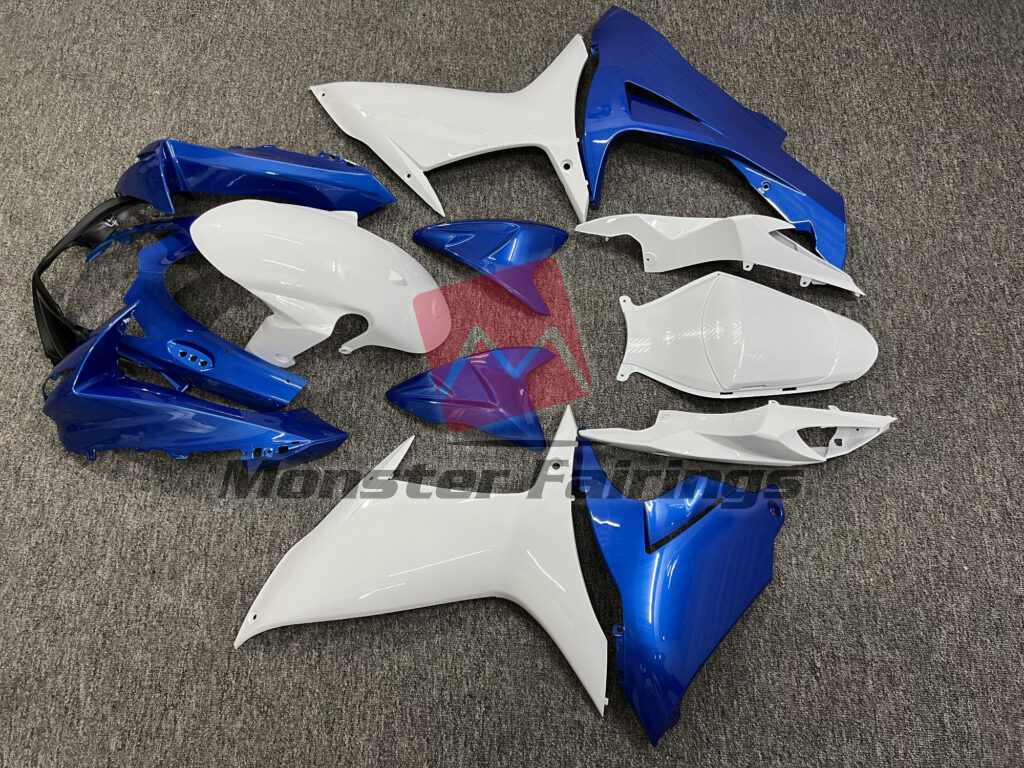 2011 - 2025 Suzuki GSXR Gloss Blue with White fairing set - ABS injection, custom painted by Monster Fairings