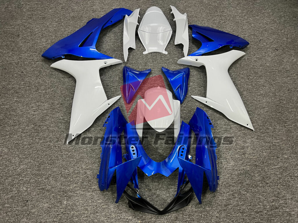 Suzuki GSXR 600 - 750 2011 - 2025 Gloss Blue with White ABS fairings - custom motorcycle bodywork kit by Monster Fairings