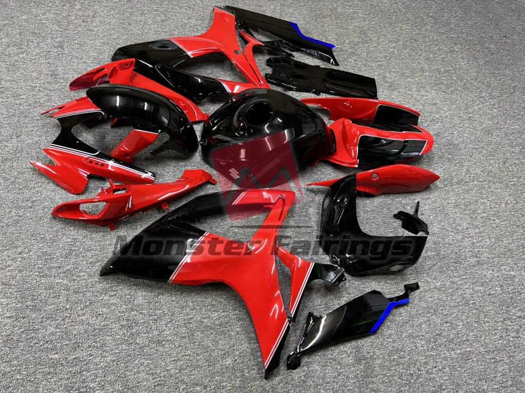 2006 - 2007 Suzuki GSXR Gloss Red & Black fairing set - ABS injection, custom painted by Monster Fairings