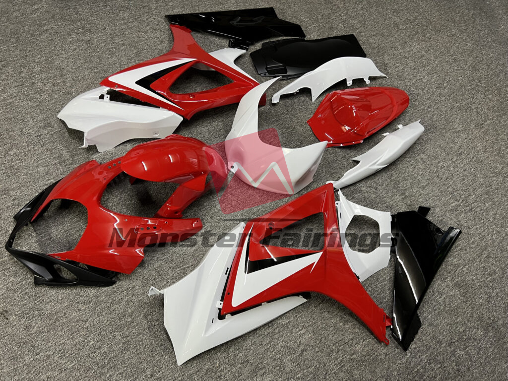 Suzuki GSXR 1000 custom ABS fairings 2007 - 2008 in Gloss Red & White with Black - durable replacement kit, Monster Fairings