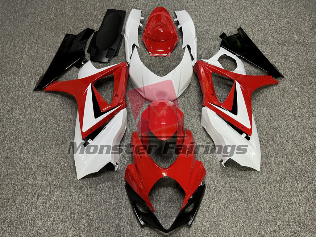 Suzuki GSXR 1000 2007 - 2008 Gloss Red & White with Black ABS fairings - custom motorcycle bodywork kit by Monster Fairings