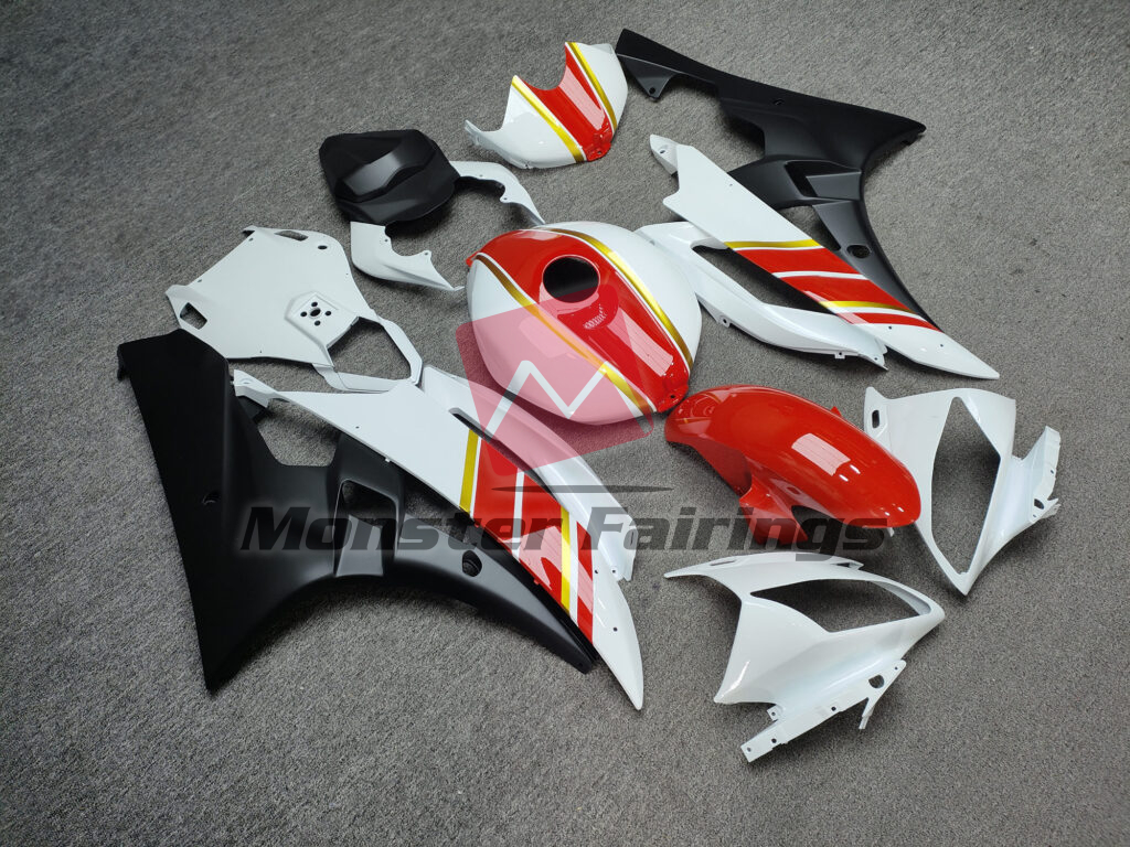 Gloss White, Red & Gold with Matte Black ABS fairings for Yamaha R6 2006 - 2007 - premium OEM fit kit by Monster Fairings