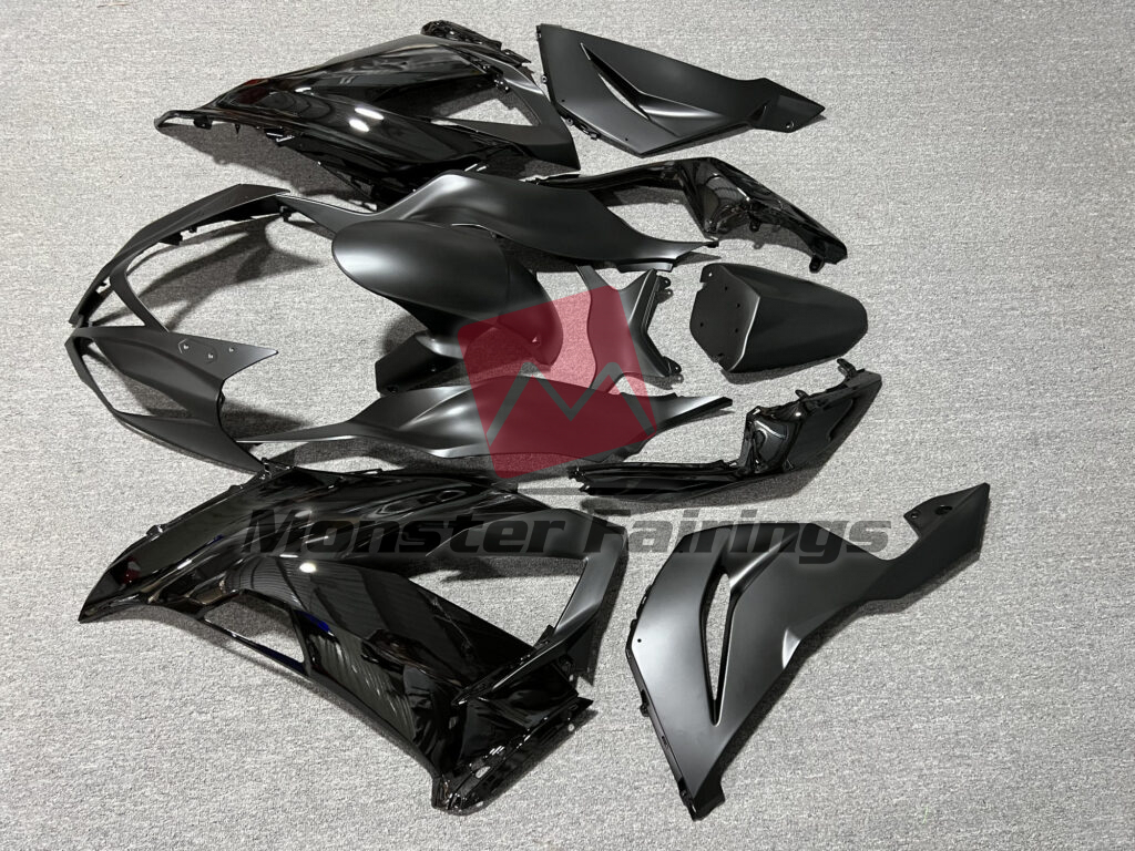 2013 - 2018 Kawasaki ZX6R Gloss & Matte Black fairing set - ABS injection, custom painted by Monster Fairings