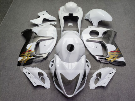 Suzuki GSXR 1300 2008-2020 Gloss White with Silver & Gold ABS Fairings | Monster Fairings