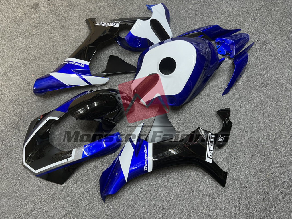 Yamaha R1 custom ABS fairings 2015 - 2019 in Blue and White Custom Style - durable replacement kit, Monster Fairings