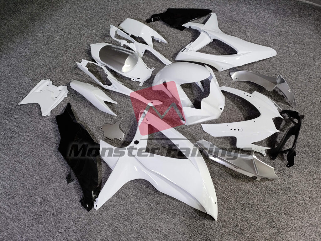 Shining Gloss White with Silver ABS fairings for Suzuki GSXR 600 - 750 2008 - 2010 - premium OEM fit kit by Monster Fairings