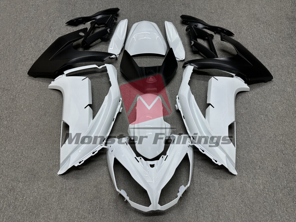 Kawasaki Ninja 650R 2012 - 2016 Gloss Black & White ABS fairings - custom motorcycle bodywork kit by Monster Fairings