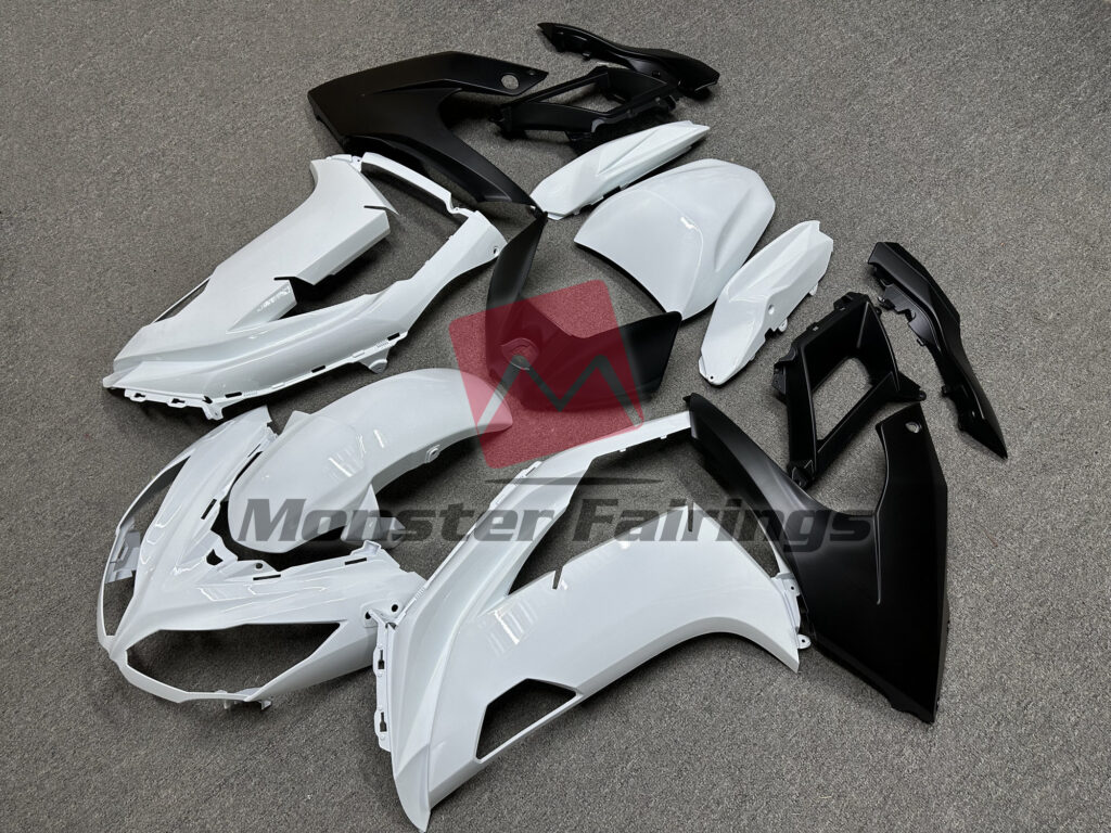 Kawasaki Ninja 650R custom ABS fairings 2012 - 2016 in Gloss Black & White - durable replacement kit, Monster Fairings