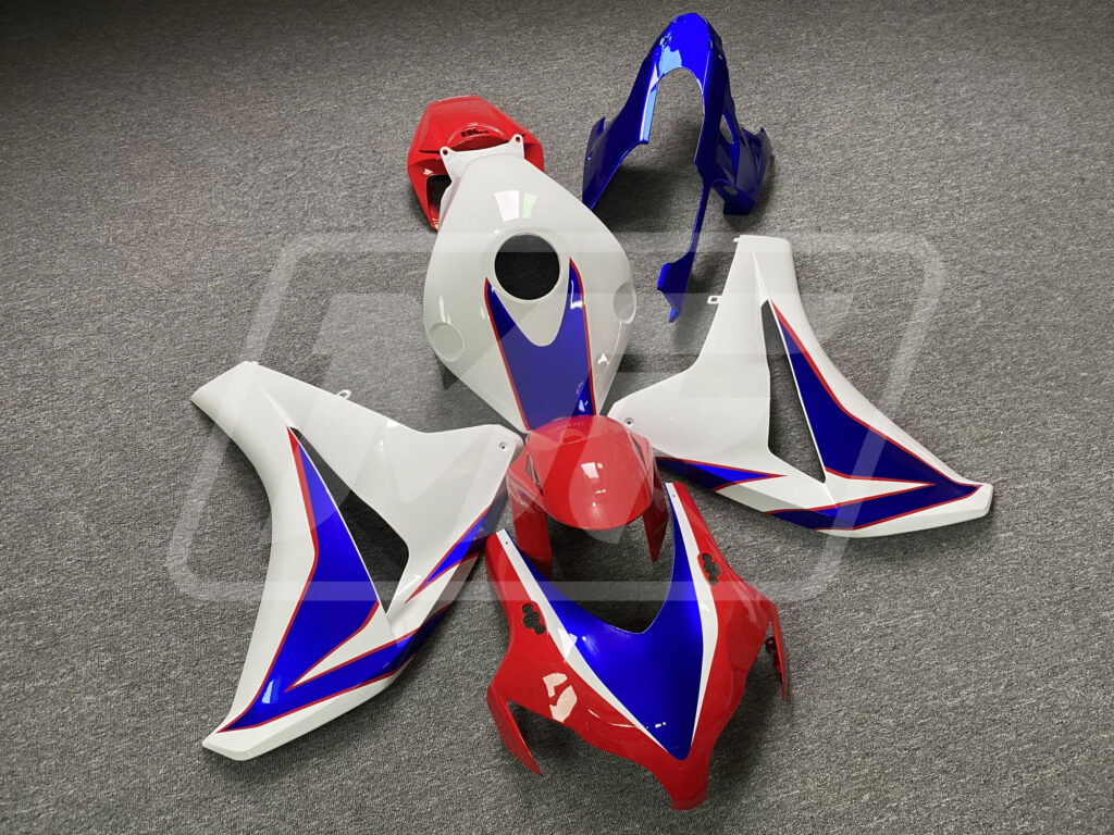 2008 - 2011 Honda CBR1000RR Gloss White with Blue & Red fairing set - ABS injection, custom painted by Monster Fairings