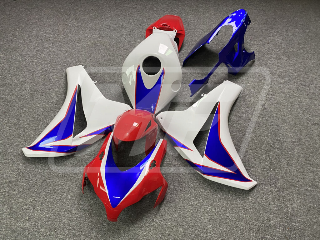 Honda CBR1000RR custom ABS fairings 2008 - 2011 in Gloss White with Blue & Red - durable replacement kit, Monster Fairings
