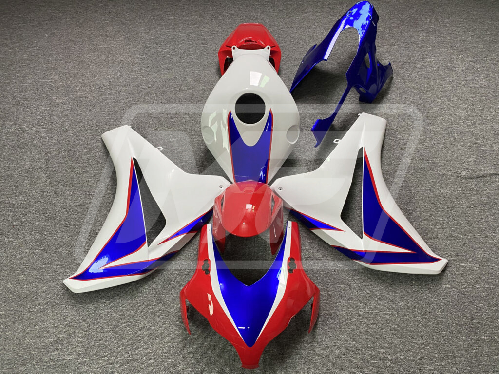 Honda CBR1000RR 2008 - 2011 Gloss White with Blue & Red ABS fairings - custom motorcycle bodywork kit by Monster Fairings