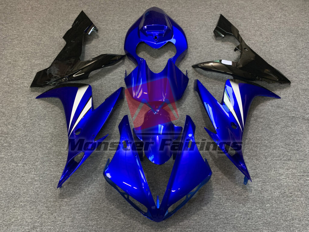 Yamaha R1 2004 - 2006 Gloss Blue & Black with White ABS fairings - custom motorcycle bodywork kit by Monster Fairings