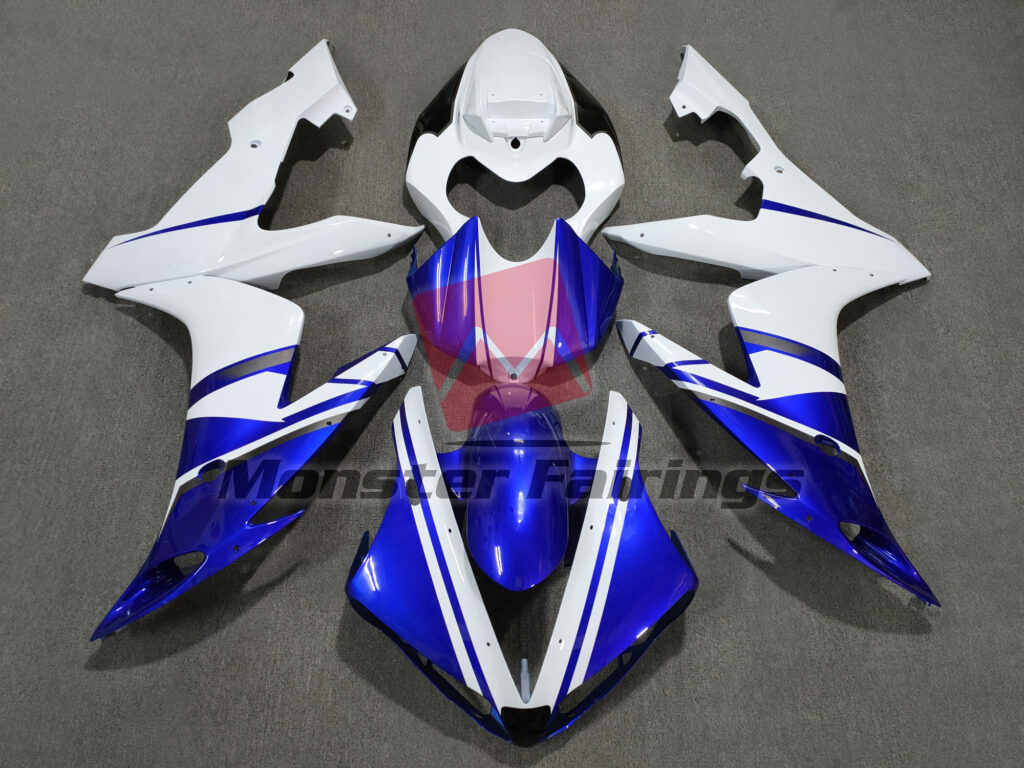 Yamaha R1 2004 - 2006 Gloss White & Blue with Gray ABS fairings - custom motorcycle bodywork kit by Monster Fairings